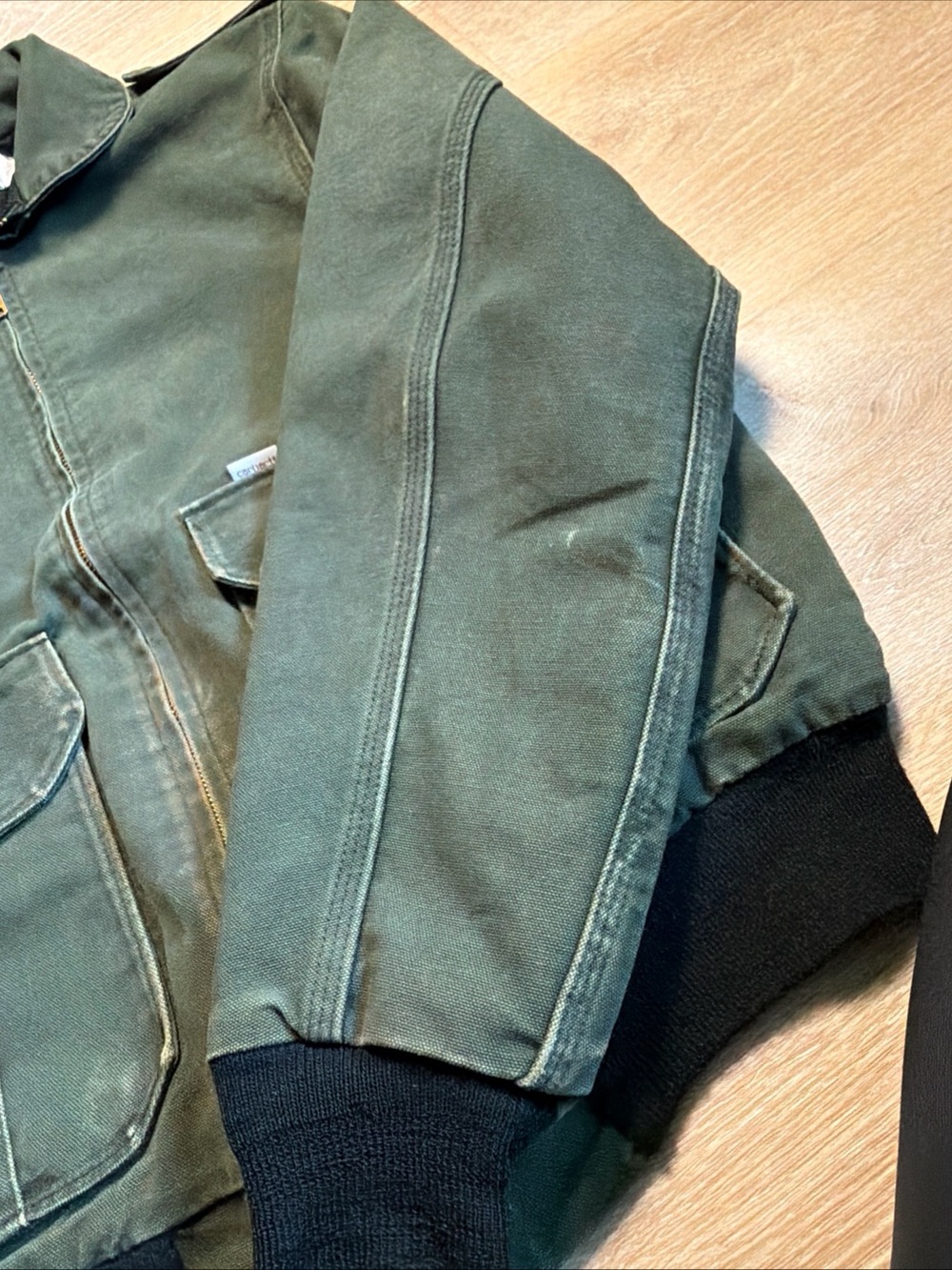 Vintage 1994 Carhartt JR264 Forest Green Duck Canvas Bomber Flight Jacket Med 42 - Picture 3 of 12